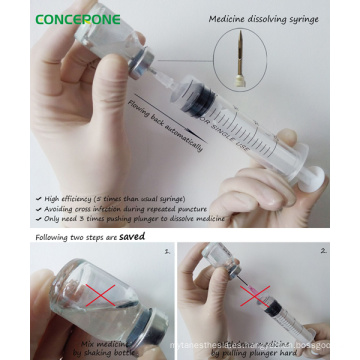 Jeringas desechables con aguja de plástico para la disolución de medicamentos